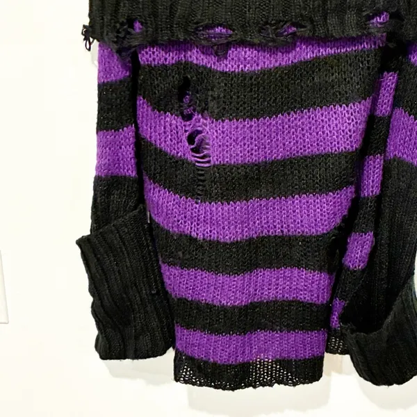 Killstar Gothic Goth Punk‎ Pullover Knit Sweater Salvia Striped Purple Size XS - Image 3