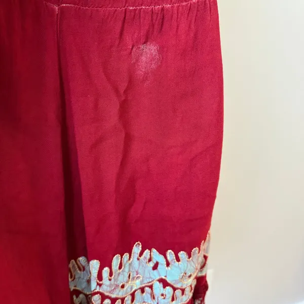 Fashion Terminal Cotton Boho Lagenlook Peasant Smocked Midi Dress OS Red - Image 7