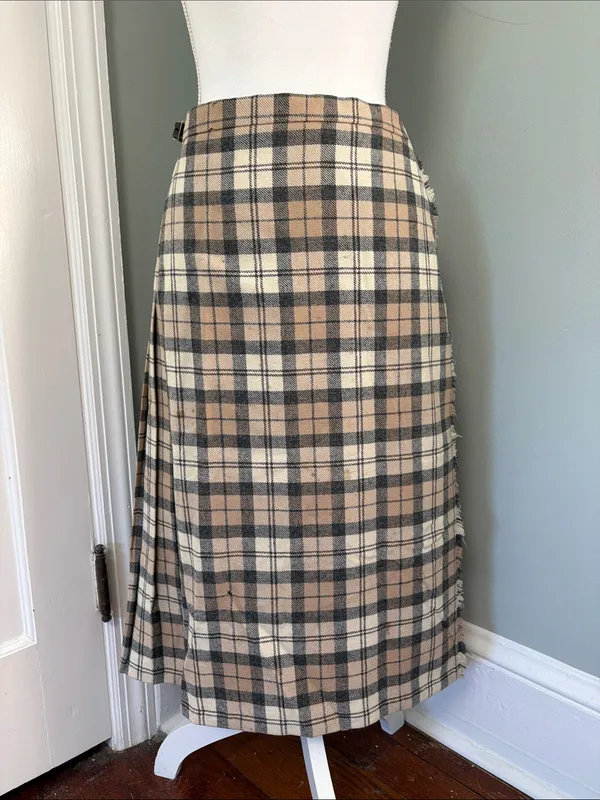 Vintage 100% Wool‎ Scottish Plaid Scotland Kilt Pleated Midi Skirt size 38 - Image 2