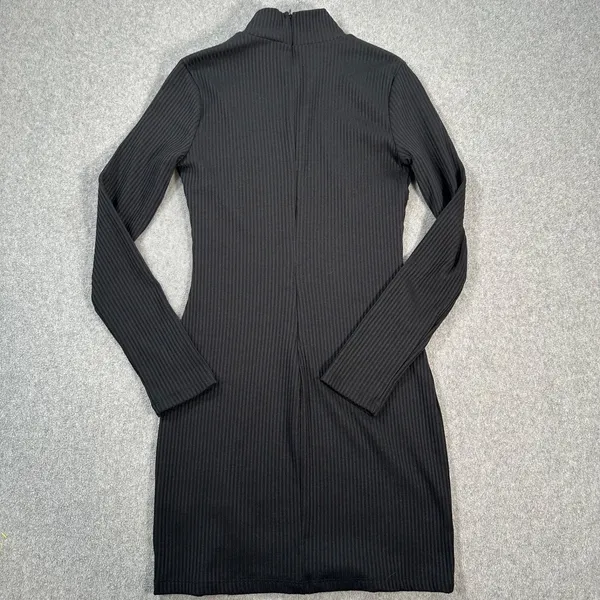 Princess Polly Size 4 Black Ribbed Mini Dress Mock Neck Side Slit Long Sleeve - Image 8
