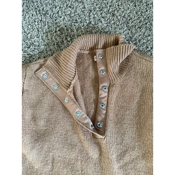 Sonoma Women's Tan Quarter Snap‎ Cropped Knit Sweater Size Small - Image 4