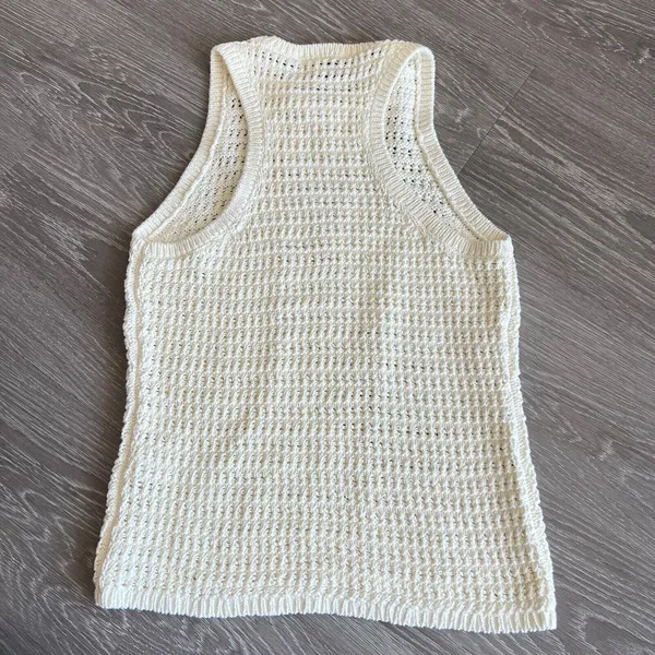 Madewell Crochet Knit Sweater Top Small White Sleeveless Flaw - Image 8
