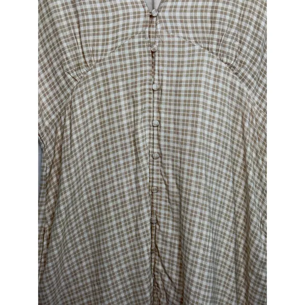 Abercrombie & Fitch Cream Tan Plaid V-Neck Short Sleeve Mini Dress Womens Size L - Image 5