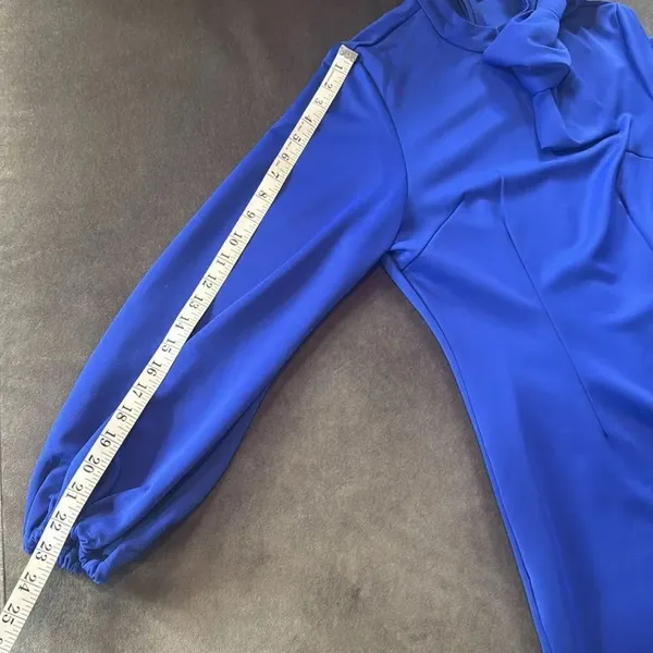 Women’s Blue Long Sleeve Midi Pencil Dress with Bow Detail Size M NEW - Image 12
