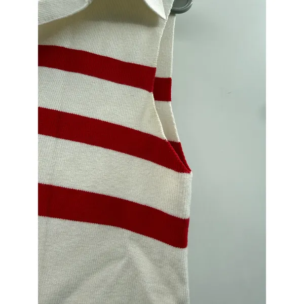 Lulus Striped Sleeveless‎ Sweater Dress Womens M White Red Polo Collar Knit Mini - Image 13