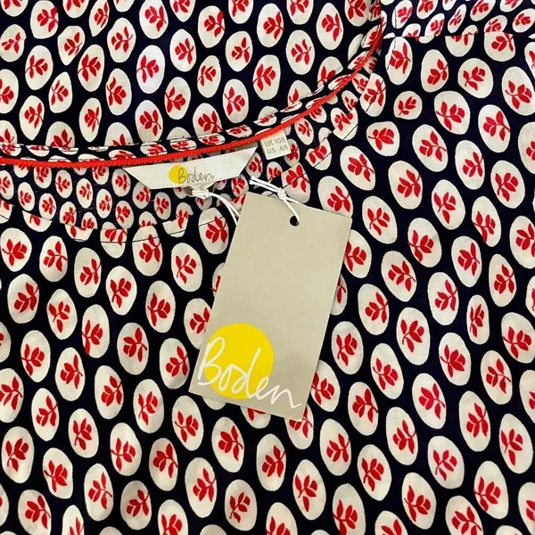 NWT!! BODEN Edna Tunic Top Retro Floral Navy Blue Red Preppy Polka Dot Size 6 - Image 8