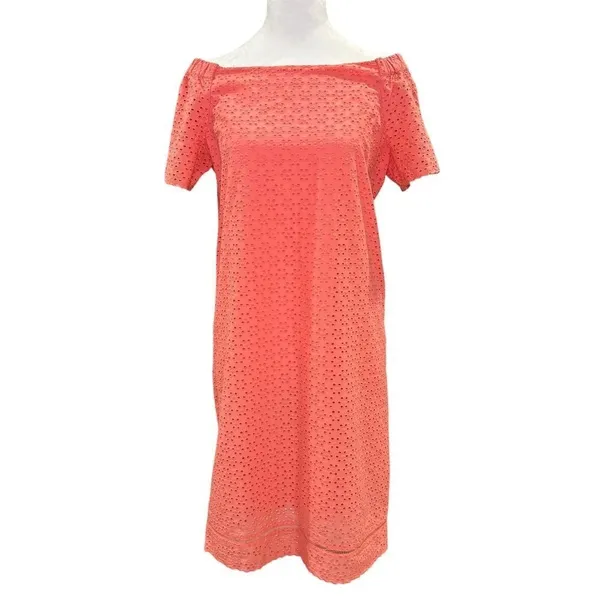 LAUREN Ralph Lauren Coral Eyelet Off Shoulder Shift Dress 2 100% Cotton‎ Summer - Image 2
