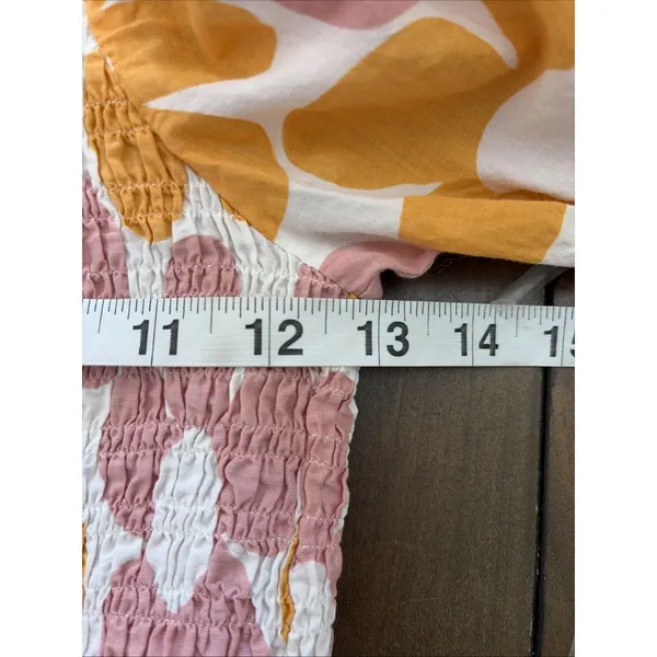 Jacquie The Label Smocked Crop Top Womens M Orange Pink Floral Puff Sleeve M - Image 6