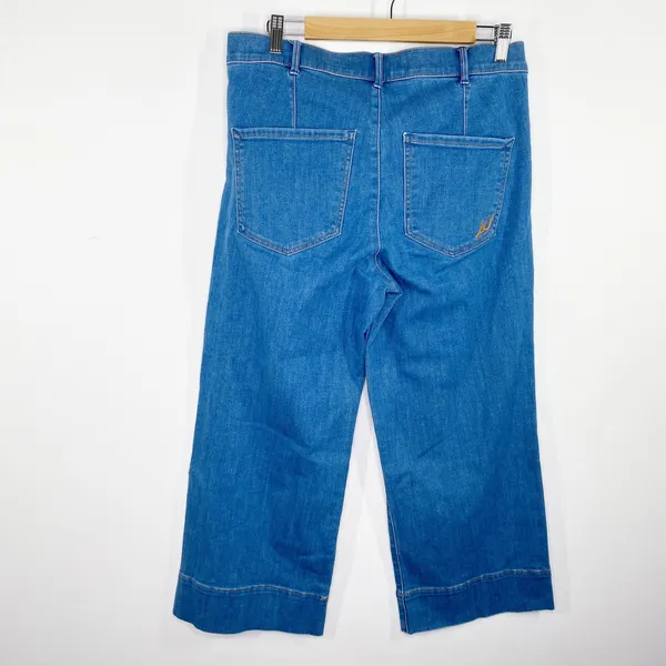 Express Womens Wide‎ Leg Cropped Flare Jeans Size 12 High Waisted Boho Festival - Image 2