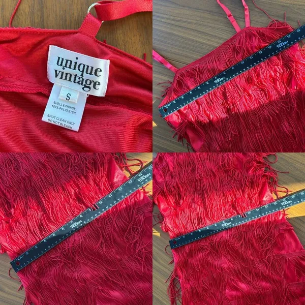 Unique Vintage Red Fringe Flapper Dress S Cocktail Party Retro Homecoming Y2K - Image 3