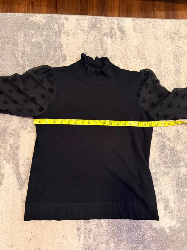 Adrianna Papell Black Ruffle Neck Puff-Sleeve Sweater Top - Image 5