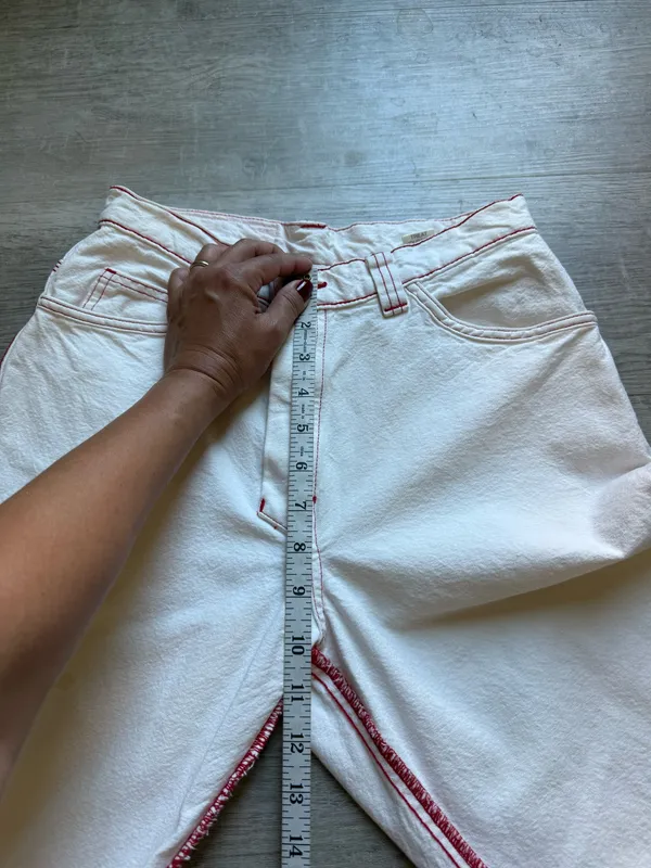 Madhappy Mid Rise Straight Leg 5 Pocket Off-White Jeans Red Stitching Size S - Image 10