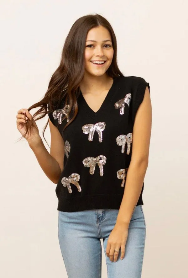 Emma Grace Black Bow Sweater Vest - Image 2