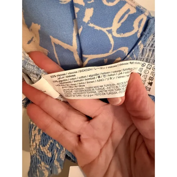 Zara Bustier Top Women Small Blue Floral Smocked‎ Strapless Linen Blend NWT - Image 6