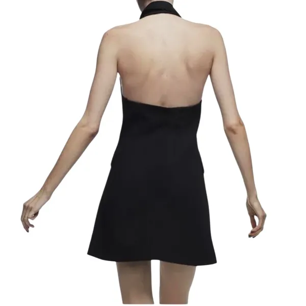 ZARA Halter Black Shawl Collar Tuxedo Dress Black Size Medium - Image 8
