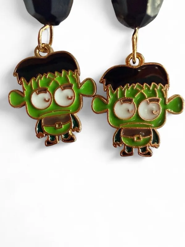 Handmade Frankenstein Monster Enamel Earrings 💚 - Image 2