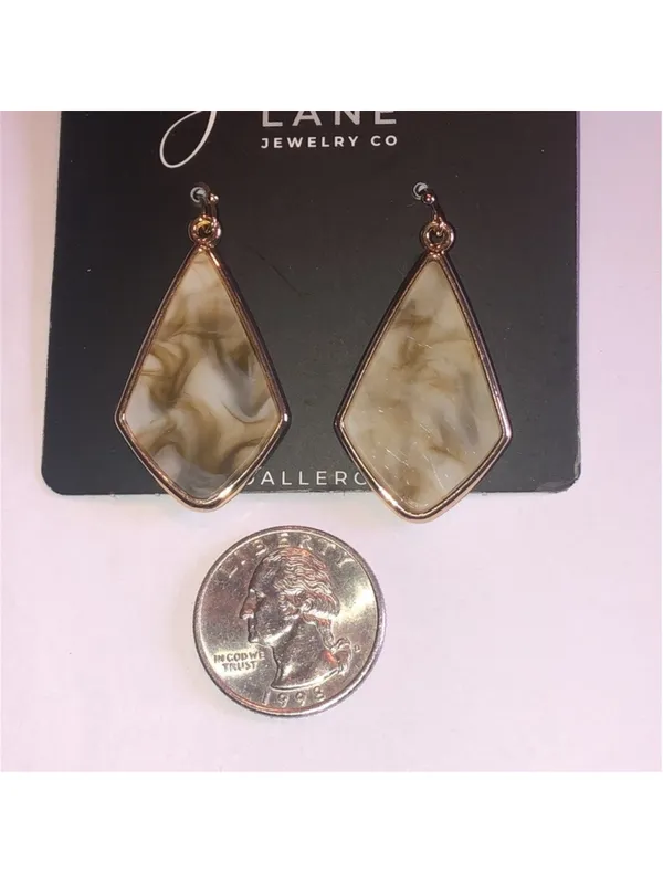 Jasmine Lane Marbled Gold Tone and Cream Dangle Drop Boho Earrings - Image 4