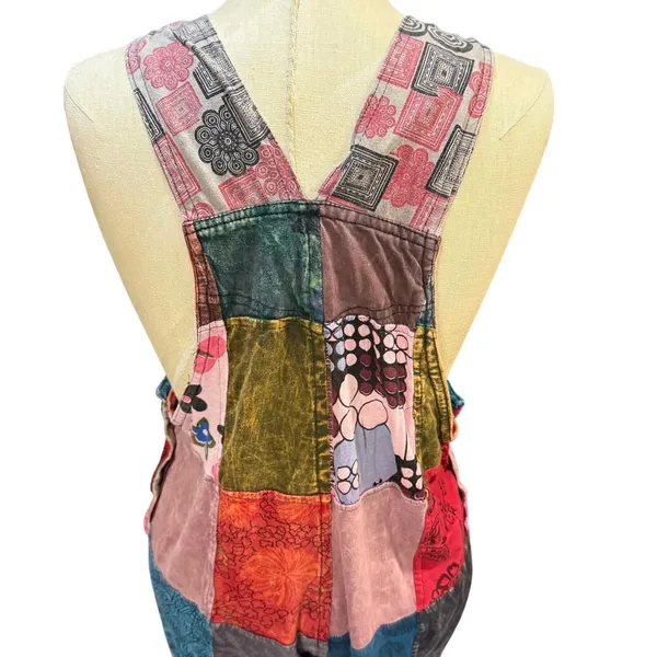 VTG Rhea S Patchwork Overalls Jumpsuit Cotton Boho Hippie Festival Cottagecore - Image 9