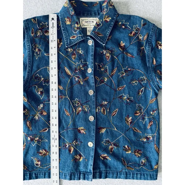 Vintage‎ Tantrums Embroidered Floral Denim Shirt Jacket Button Front Fall Leaves - Image 6