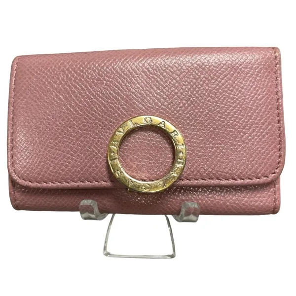 BVLGARI Bulgari Key Holder Grain Calf Leather Pink Red Series Gold Hardware EUC - Image 4
