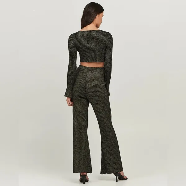 Charlie Holiday Kiara Black Lurex Rib Knit Sweater Long Sleeve Crop Top - Image 4