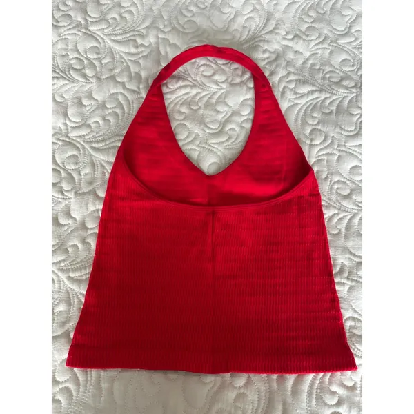 Suzette Red Cropped Stretch Halter Neck Tank Top Size 0 Size Small - Image 2