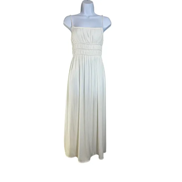 Glassons Women Cream Plisse Smocked Waist Tie Back Maxi Dress Size 6 DL257763POL - Image 3