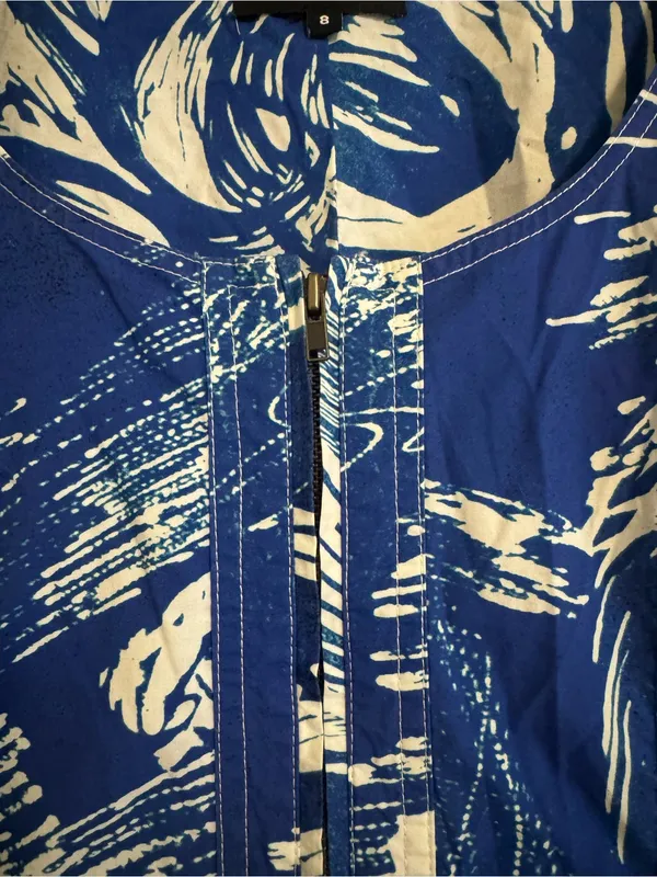 Jessie Zhao Blue Printmaking Scoop Neck Cotton Midi Dress Size 8 - Image 4