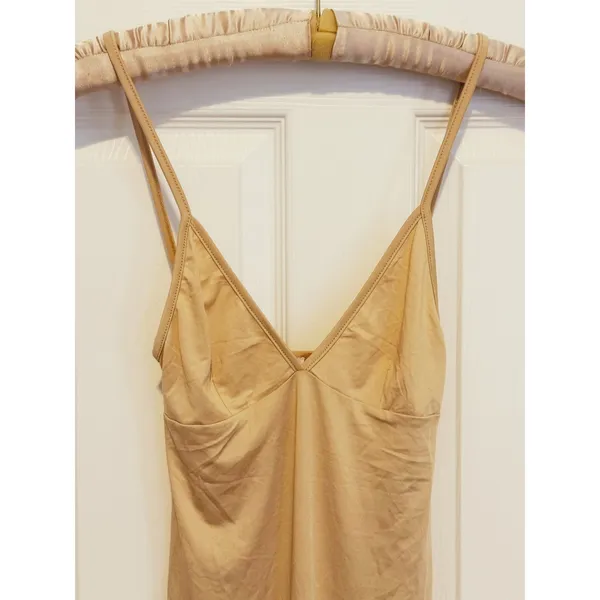 Y2K SNDYS Babydoll Satin Slip Dress XS Tan Beige Minimal Quiet Luxury Cocktail - Image 5