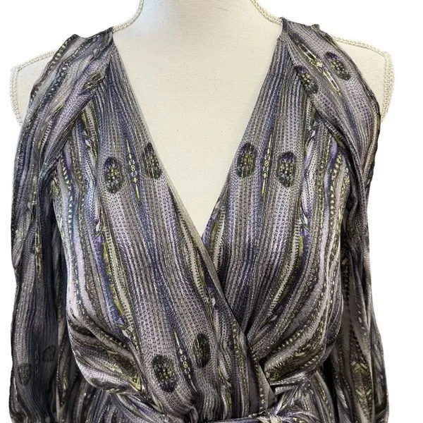 Mark & James by Badgley Mischka Silk Faux Wrap Cocktail Dress Size M Glam 70s - Image 2