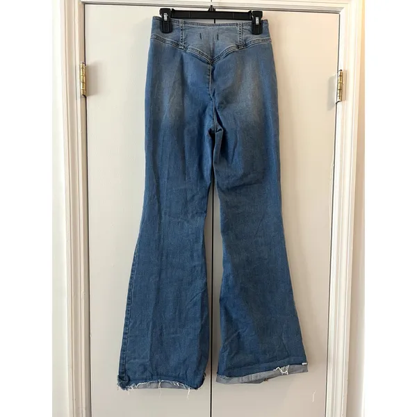 Free People We The Free Flare Wide Jeans High Rise size 26 Blue - Image 4