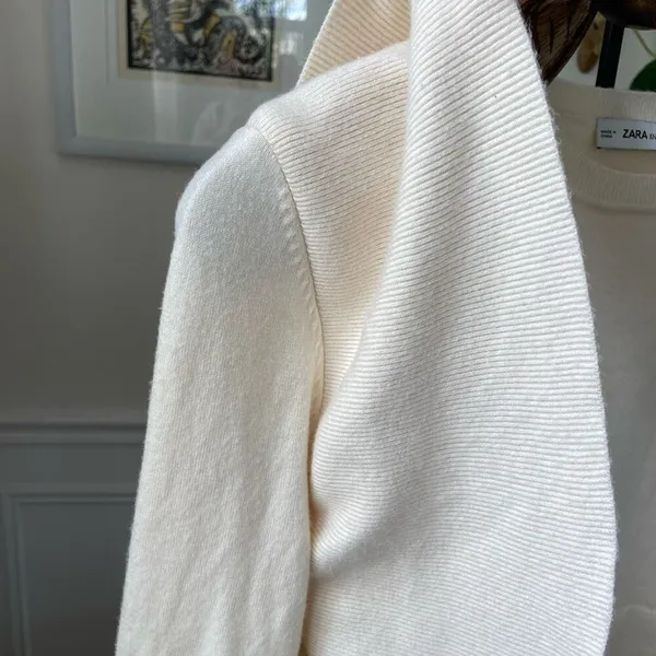 Zara Vanilla Side Ruffle Knit Crop Top Sweater S - Image 3