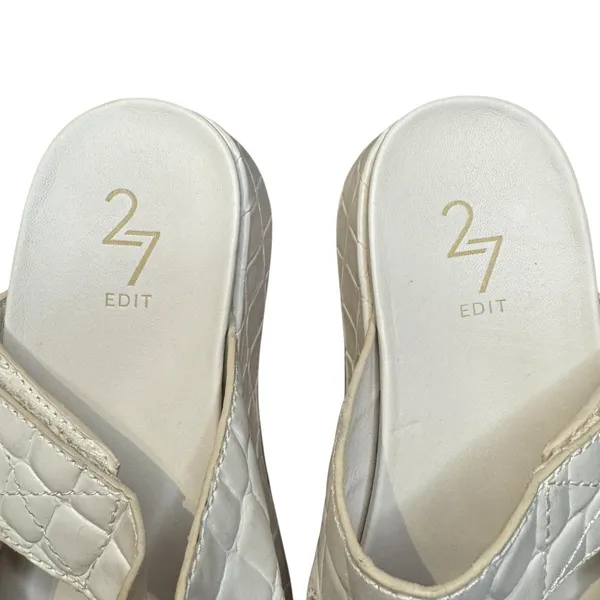 27 Edit Shoes Womens Size 7.5 White Leather Marcela Slide Sandals Wedge Platform - Image 3