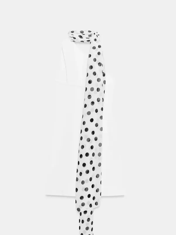 ZARA White One-Shoulder Mini Dress with Polka Dot Scarf - Image 8