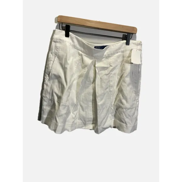Polo Ralph Lauren Mini Skirt Womens 12 White 100% Linen Pleated Summer‎ Coastal - Image 2
