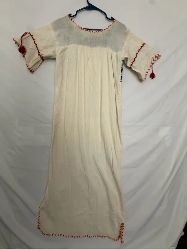 Mexican Hand Embroidered Dress Ivory Floral San Antonino Artisanal Boho(A852) - Image 11