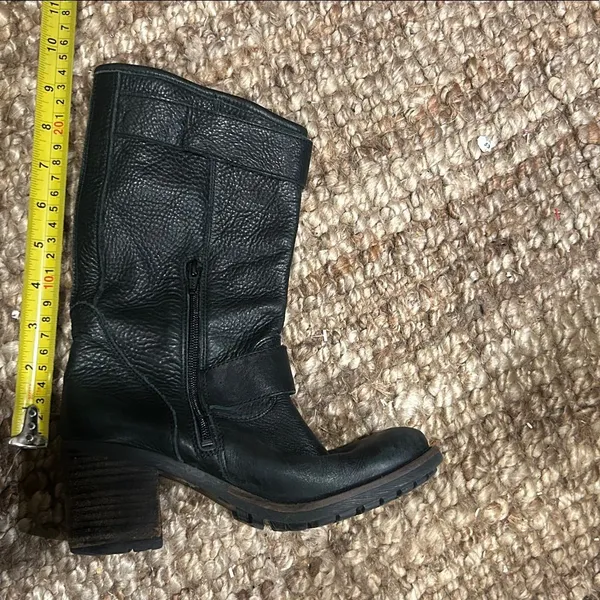 Non Signe Black Leather Buckle Moto Mid Calf Chunky Boots - Image 10