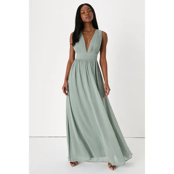 NWT Lulus Heavenly Hues Sage Brush Maxi Dress Wedding Bridesmaid Gala Size L - Image 7