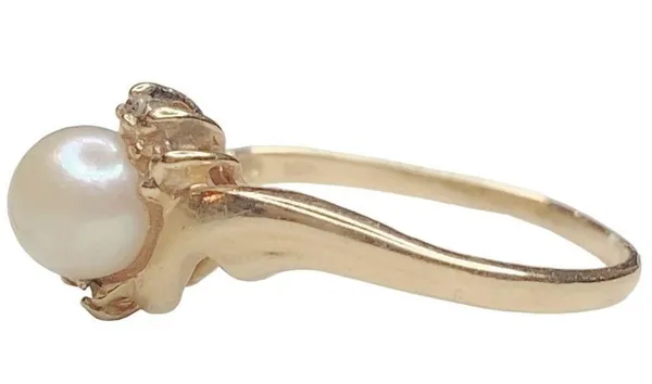 Vintage Solid 10k Yellow Gold Natural Pearl Ring Cool Piece Sz 6.25 - Image 3