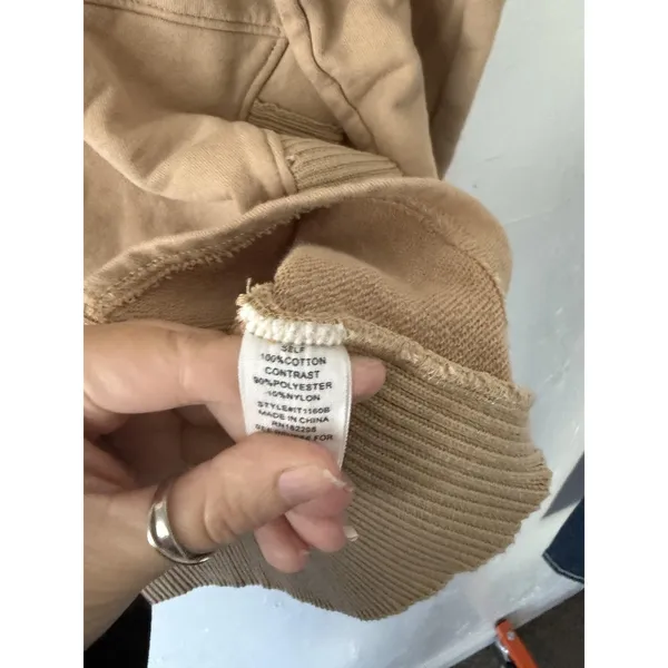 Bucket List Hoodie Womens Small Tan Pullover‎ Snap Neck Ribbed Hem Thumbholes - Image 5
