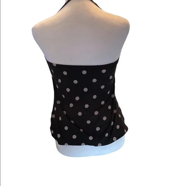 DKNY Swim Bathing Suit Top only Black with Gray Polka dots Loose Fit Small - Image 5