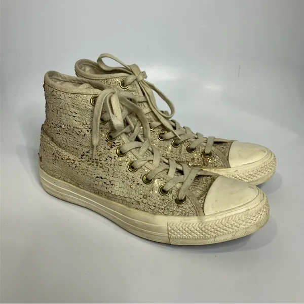 Converse all star Hi Parchment Hightop Sneakers cream sequin women’s size 9‎ - Image 2