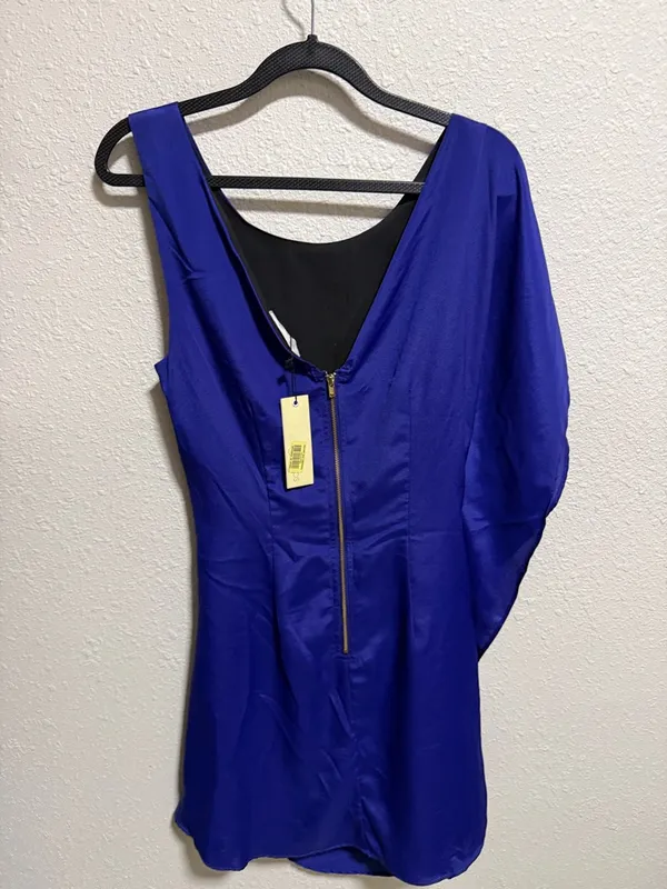 Sugarlips NWT One‎ Shoulder Ruched Drape Mini Dress Royal Blue Womens M - Image 7