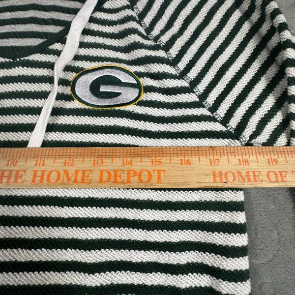 NFL Team Apparel Green Bay Packers Striped V-Neck Hoodie Women Small Football - Image 8