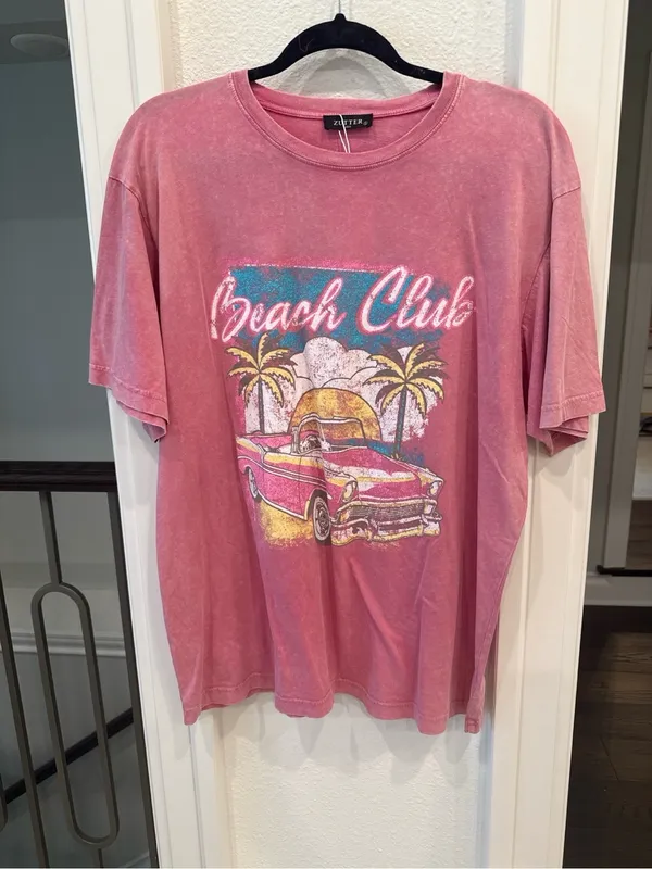 Zutter Beach Club Oversized Graphic Tee Pink Size Small NWT - Image 2