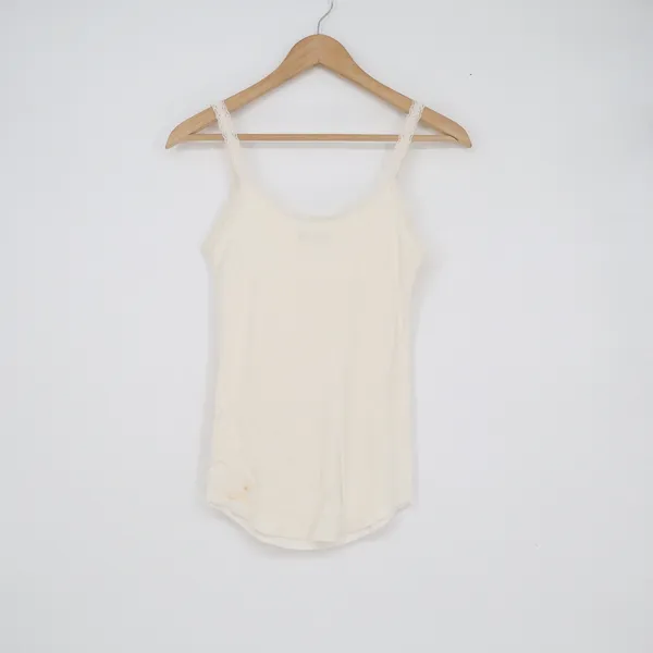 Abercrombie & Fitch Cream Lace Trim Ribbed Camisole Top Small Off-White V-Neck - Image 4