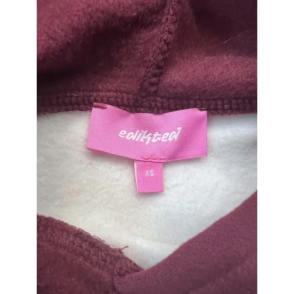 Edikted Womens Burgundy Grey Melange Raglan Bow Embroidered Fleece Hoodie XS - Image 5