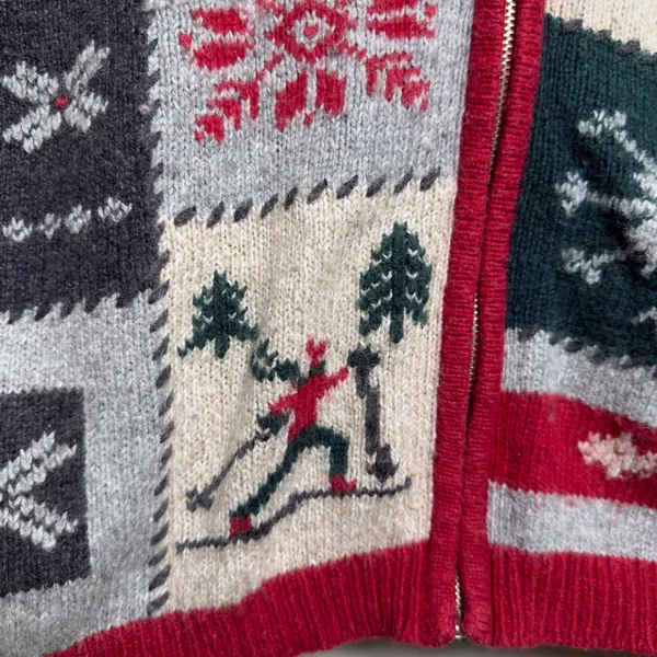 Holiday Lodge Women Wool Patchwork Sweater M Multicolor Christmas Ski Snowflake - Image 3