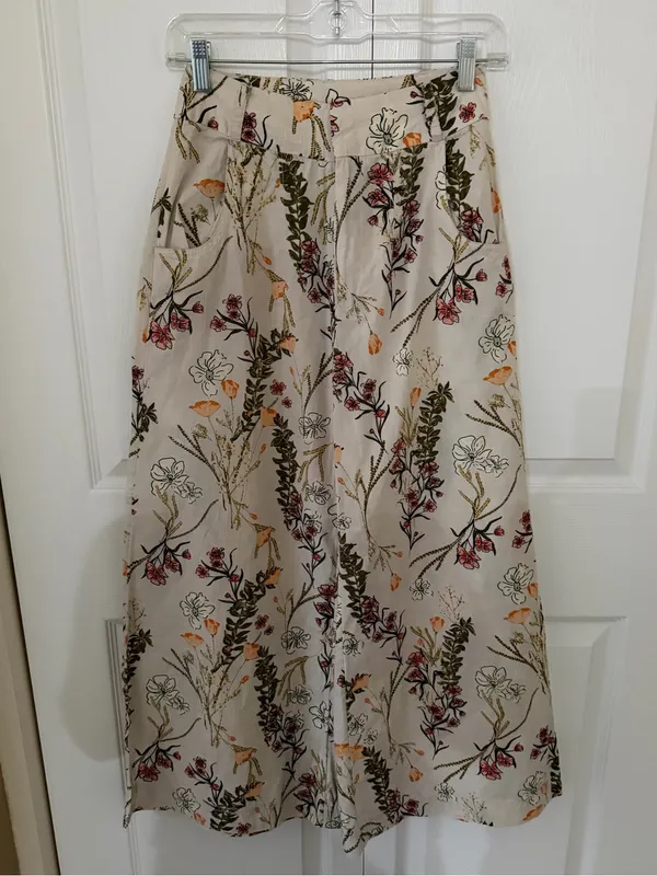 Free People Menorca taupe multi floral print wide-leg cropped pants 25 - Image 4