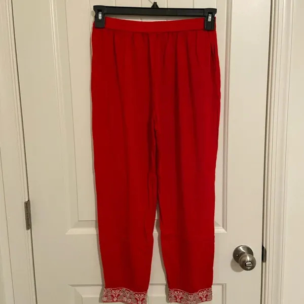 Women’s embroidered comfy‎ casual pants — medium Red - Image 4